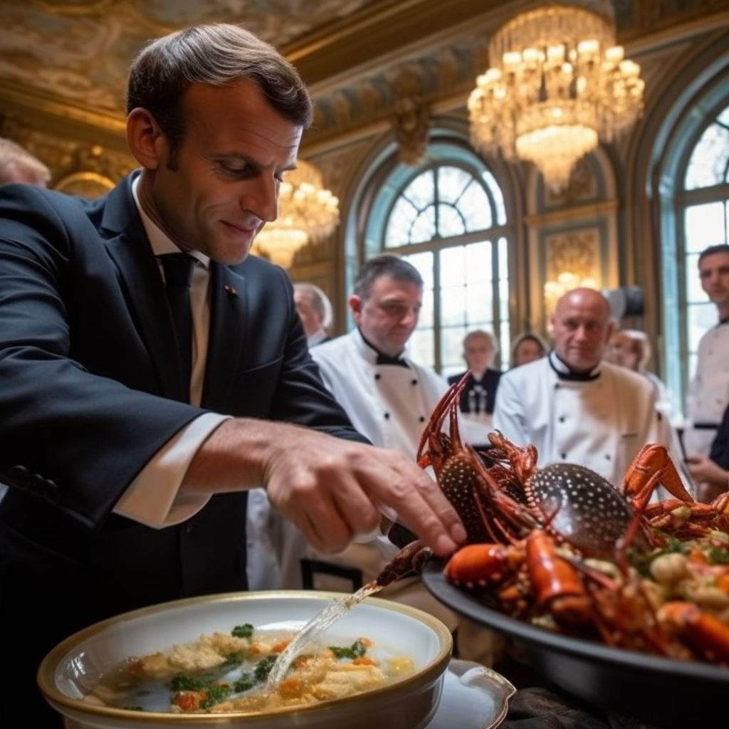 Macron enjoying lobsters and champagne at Versailles