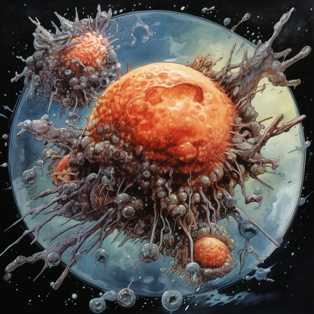 Macrophage consuming bacterium in Travis Charest style