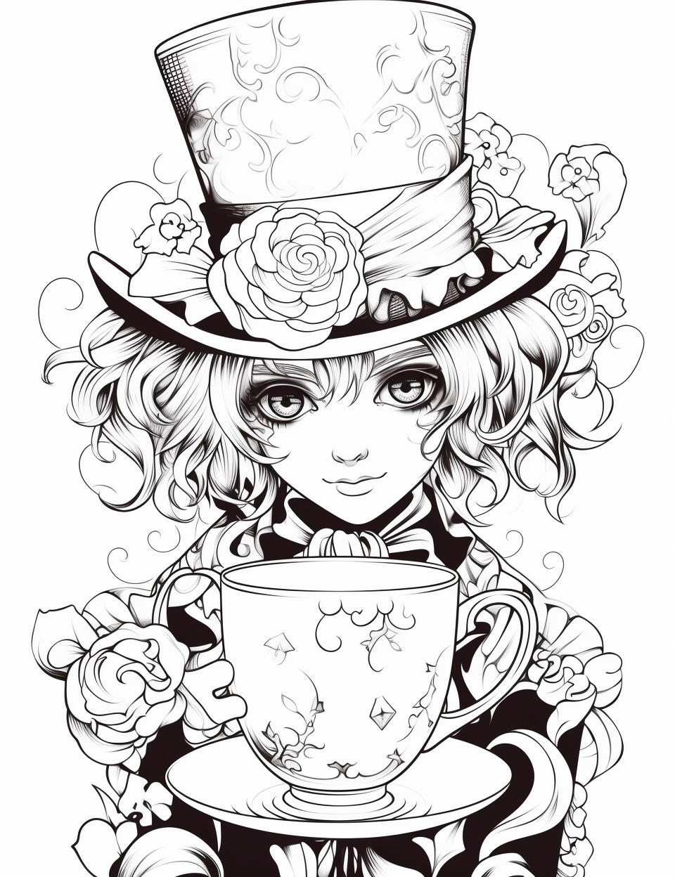 Mad Hatter drinking tea in Wonderland