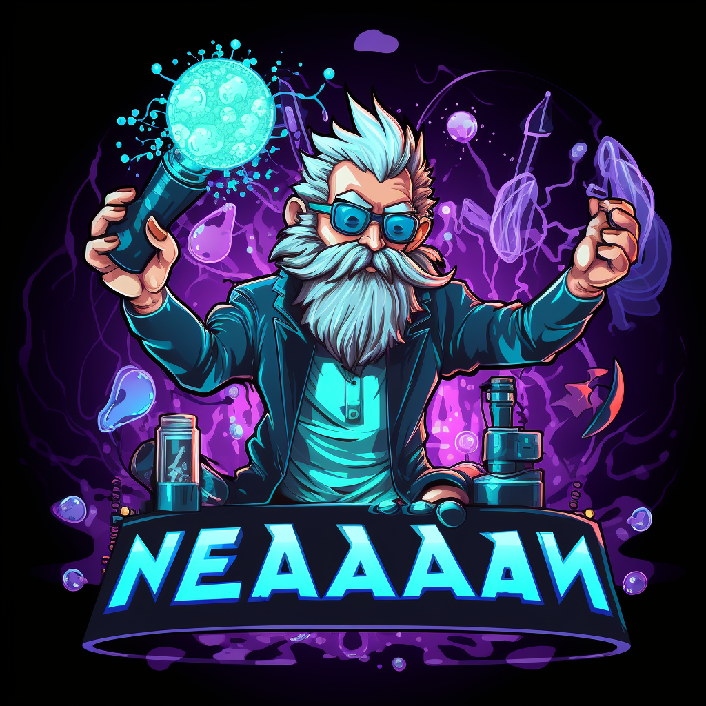 Mad scientist mixing neon liquids in flask