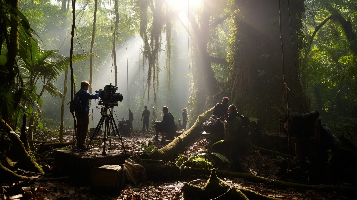 Camera crew filming jungle in Madagascar