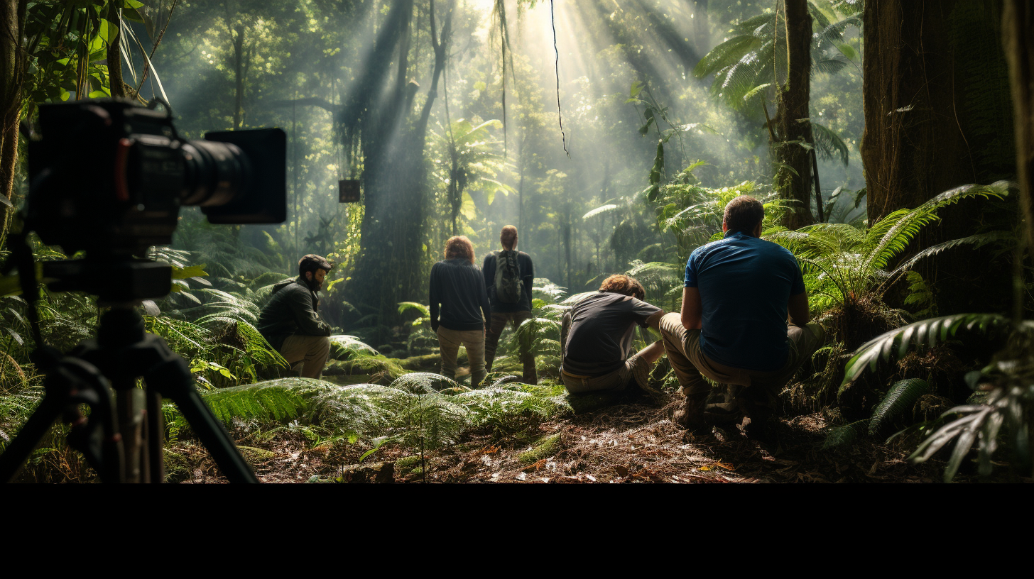 Filming crew in Madagascar jungle.