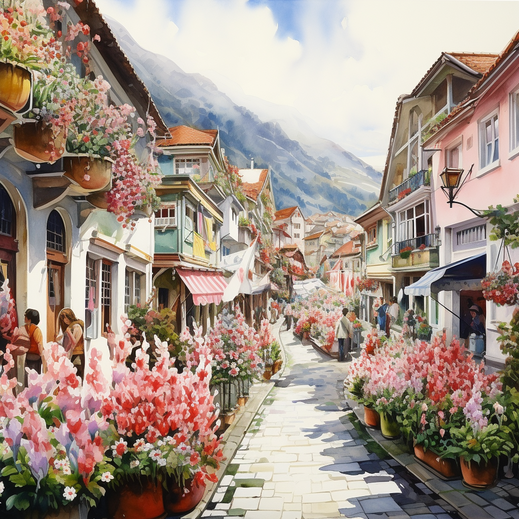 Colorful watercolor painting of Festa da Flor