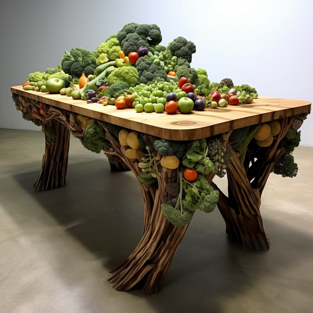 Wooden Table with Colorful Vegetables