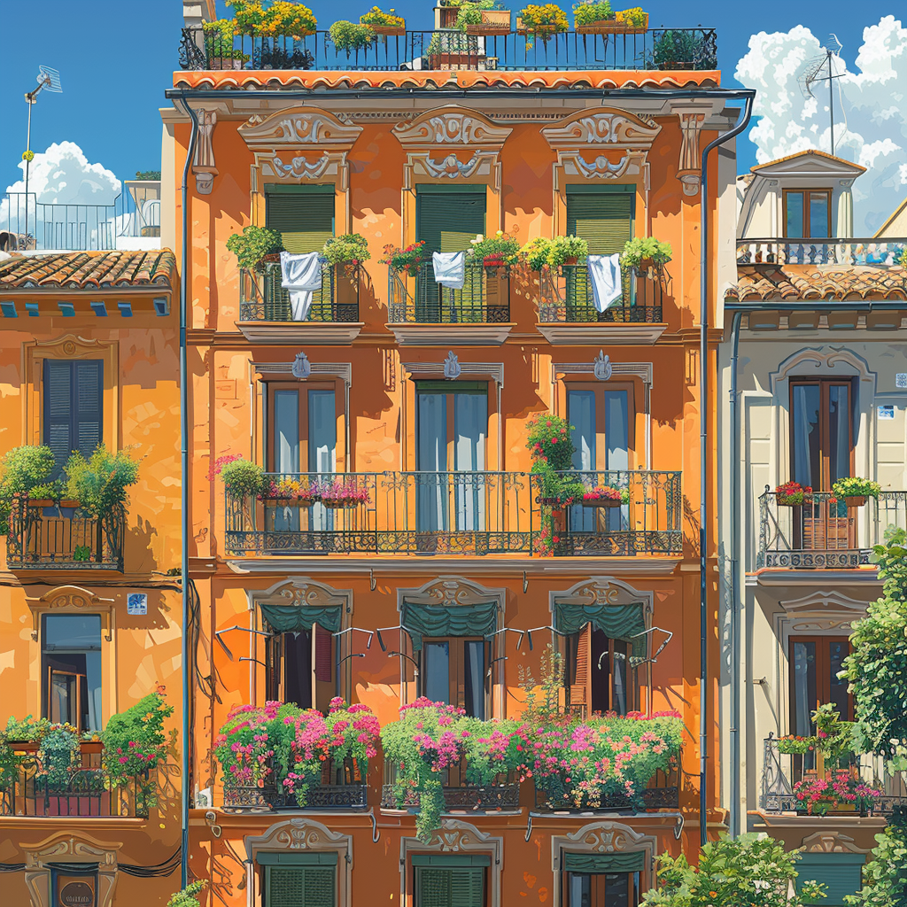 Madrid classic building shawls illustration