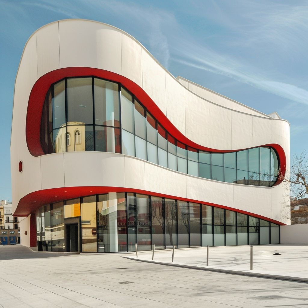 White and red building in Madrid