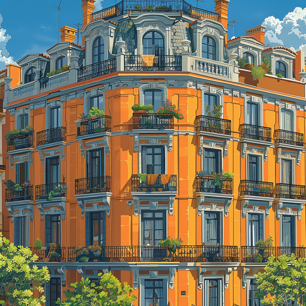 Madrid building with shawls and windows