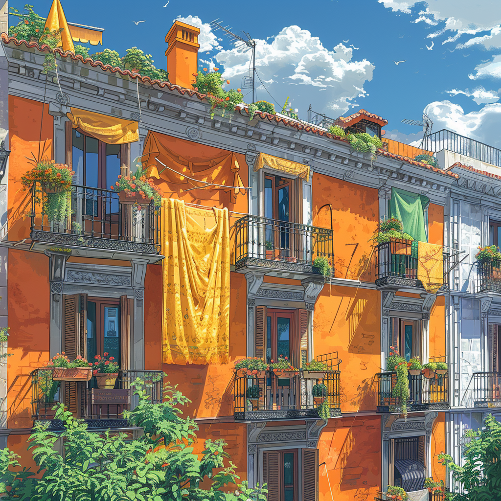 Illustration of Madrid classic building facade