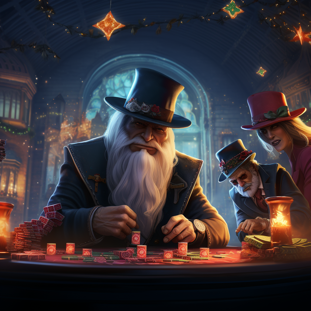 Mafiosi in Santa Claus hats at gaming table