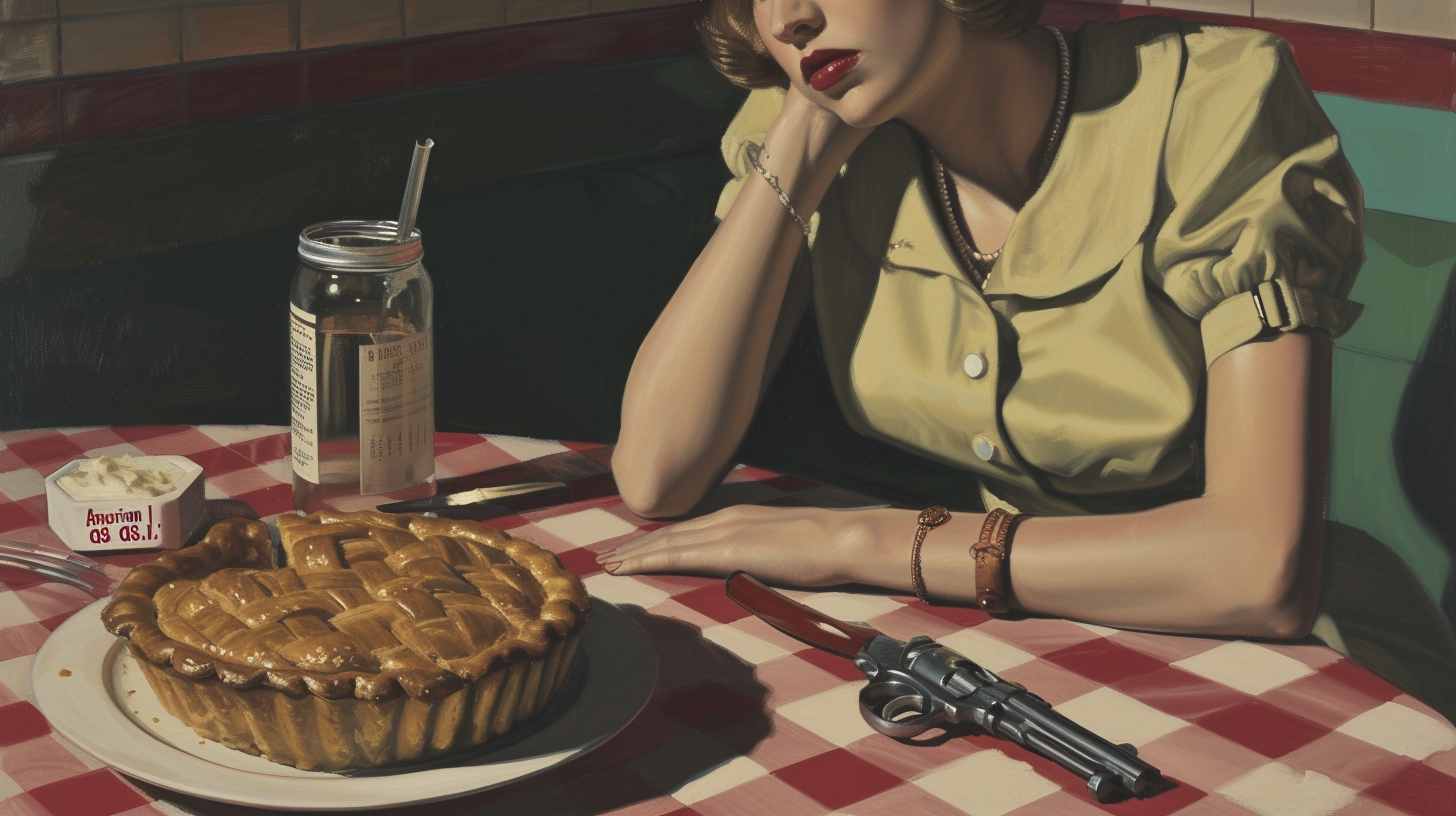 Apple pie advertisement with AR15 by Edward Hopper