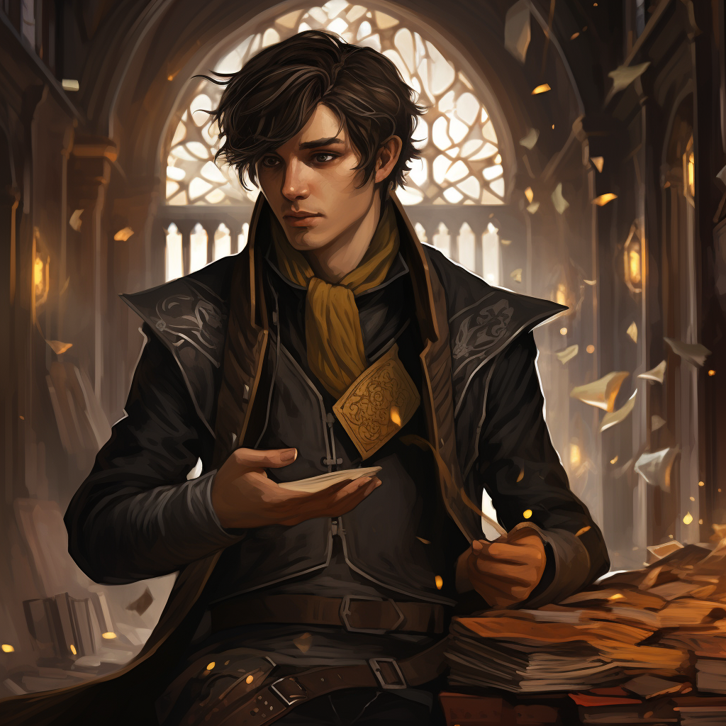 Male Warlock holding a deck of magical cards