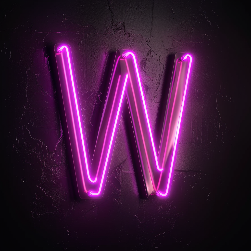 Neon sign of letter W in magenta color