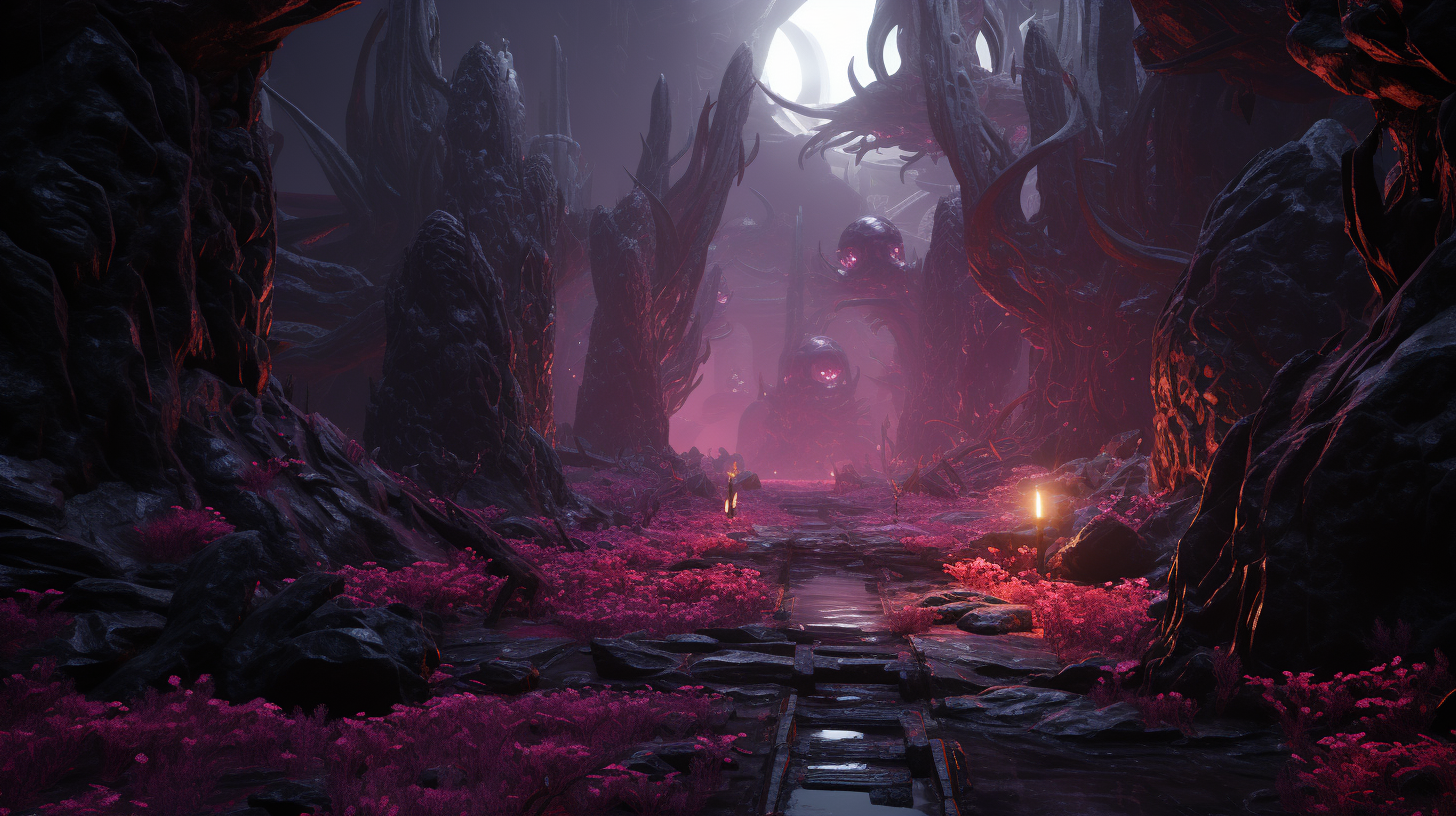 Fantastical Scifi Landscape in Magenta & Slate Grey