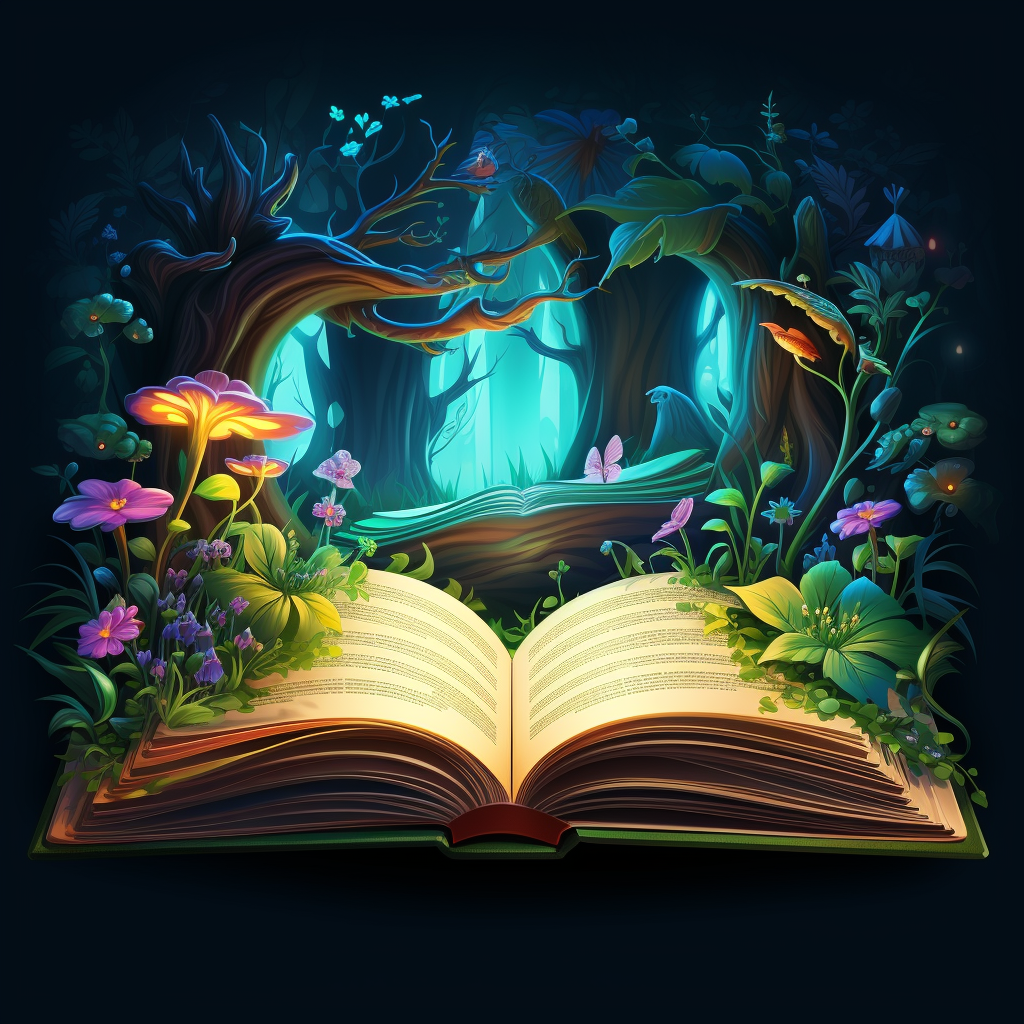 Illustration of a Magic Book in a Forest