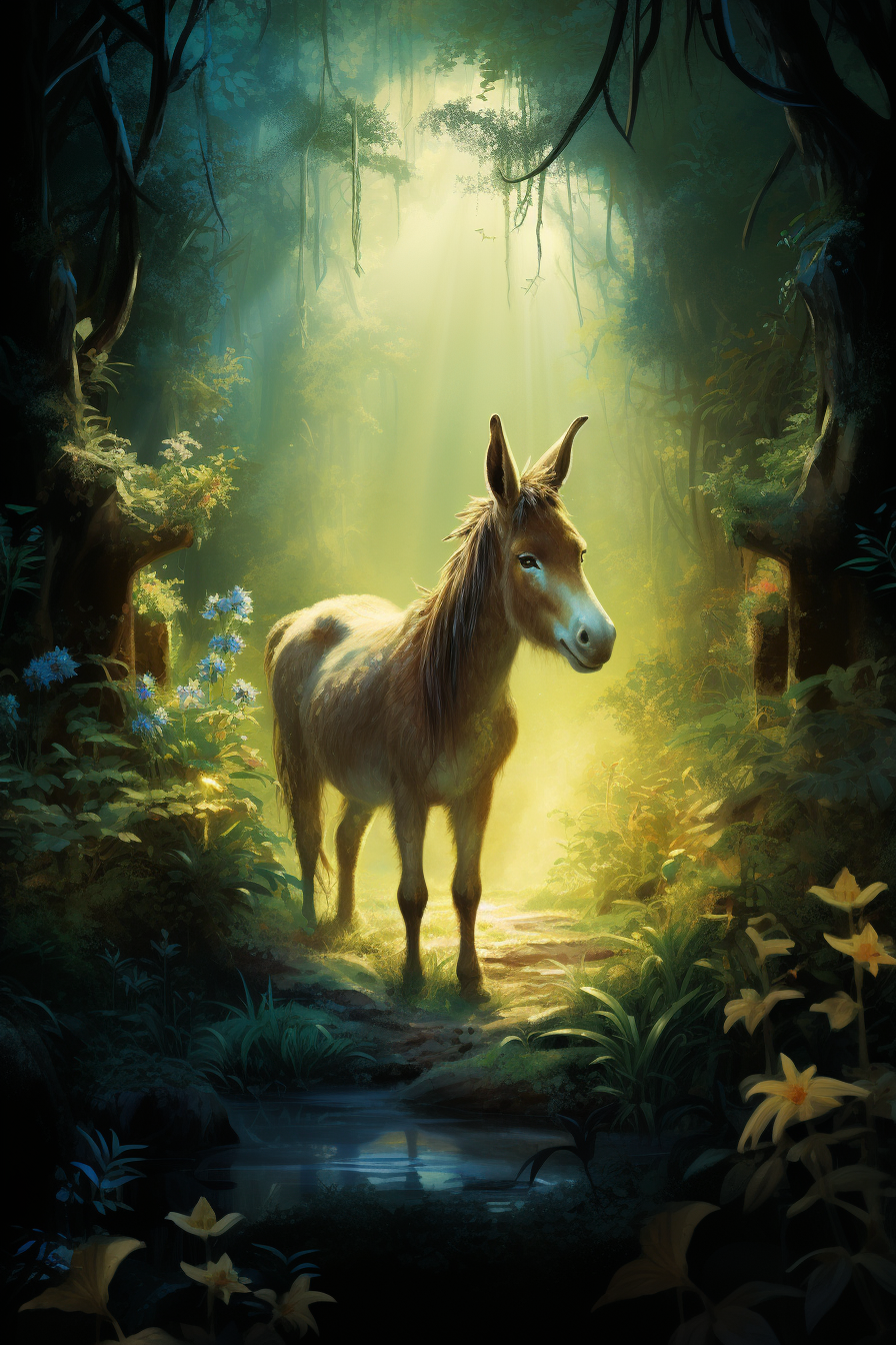 Donkey in enchanted forest