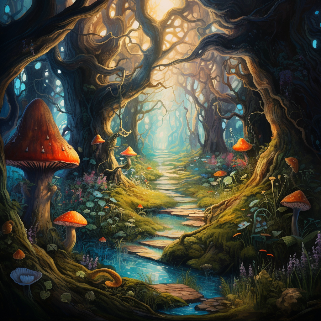 Dreamy magic forest with royal colors