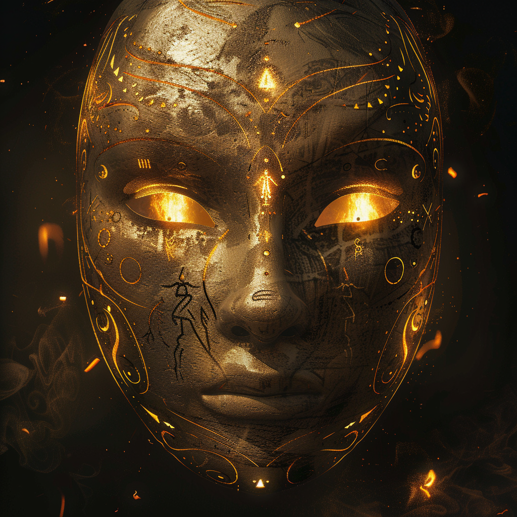 Ancient symbols on golden mask