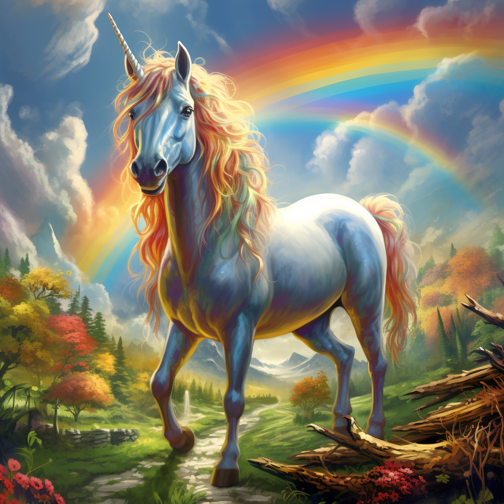 Beautiful Magic Horse with Rainbow and Goat