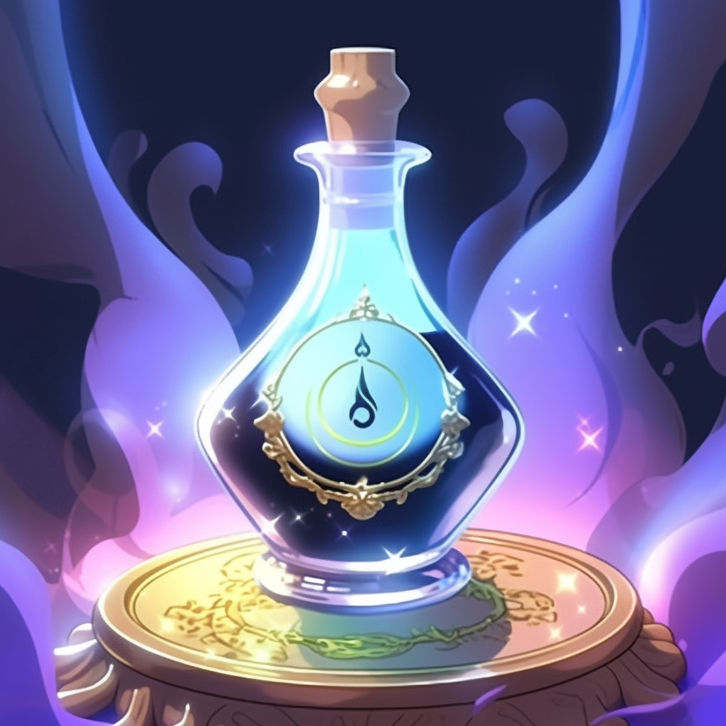 Magic potion with strength symbol on table