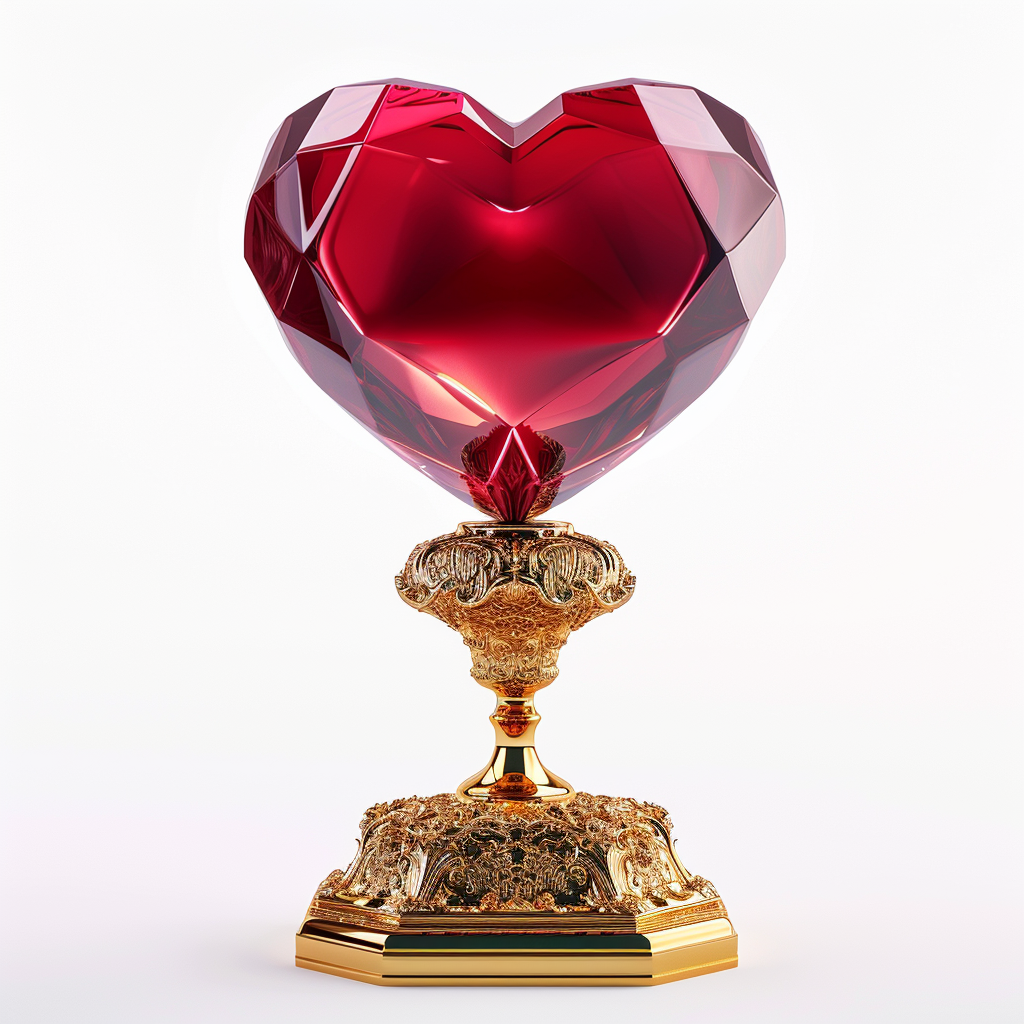 Ruby Heart Trophy Crystal on Golden Pedestal