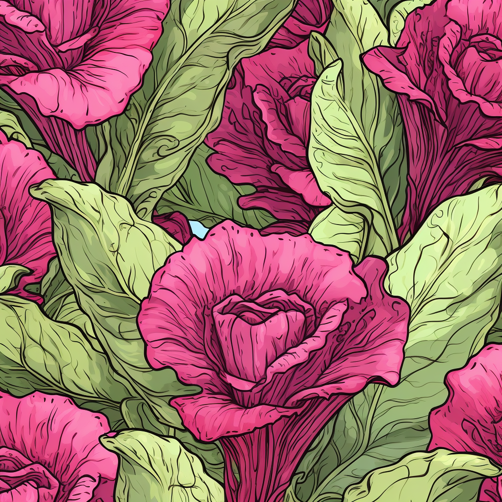 Pink background lettuce pattern in van gogh style