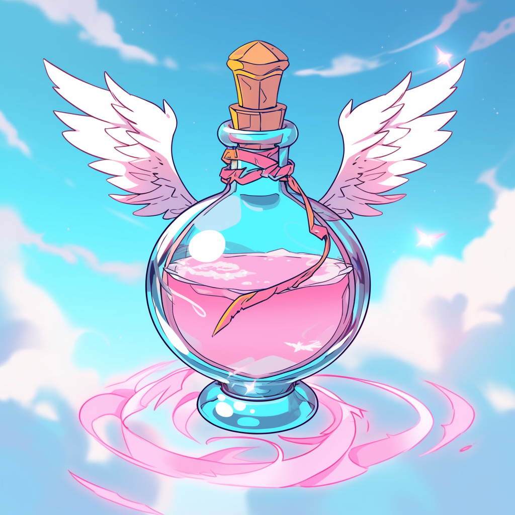 Illustration of magical flying potion with wings