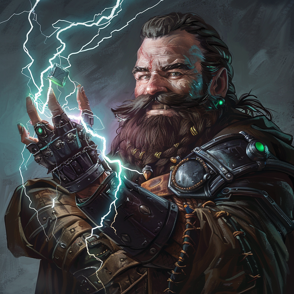 Dwarf male with magical gauntlet