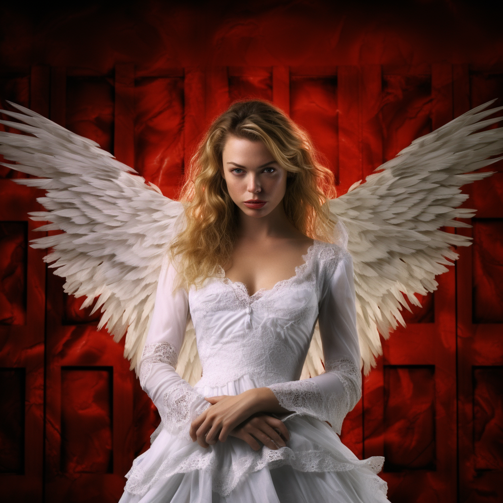 Rebecca Romijn in magical white dress with red wings