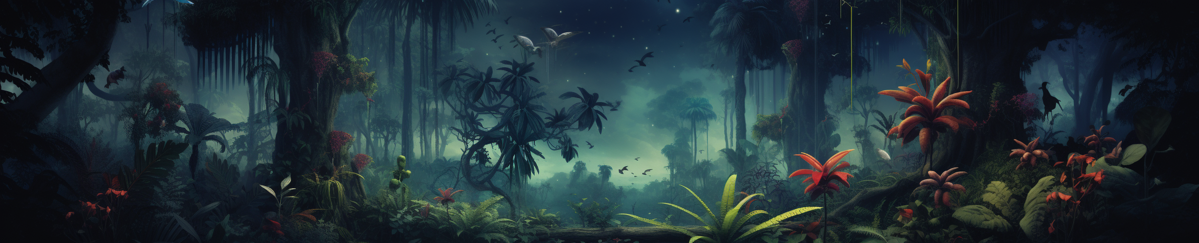 Enchanting dark tropical jungle scenery