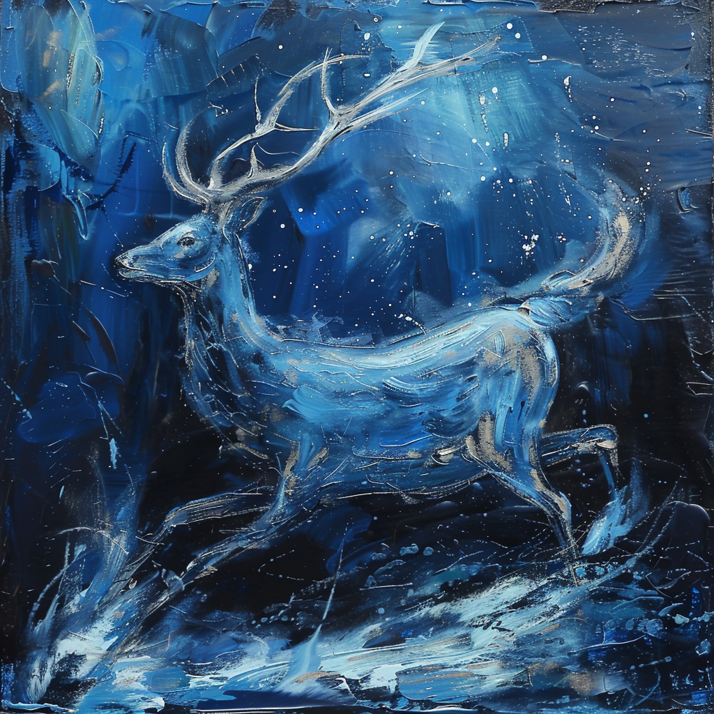 running magical deer blue-grey