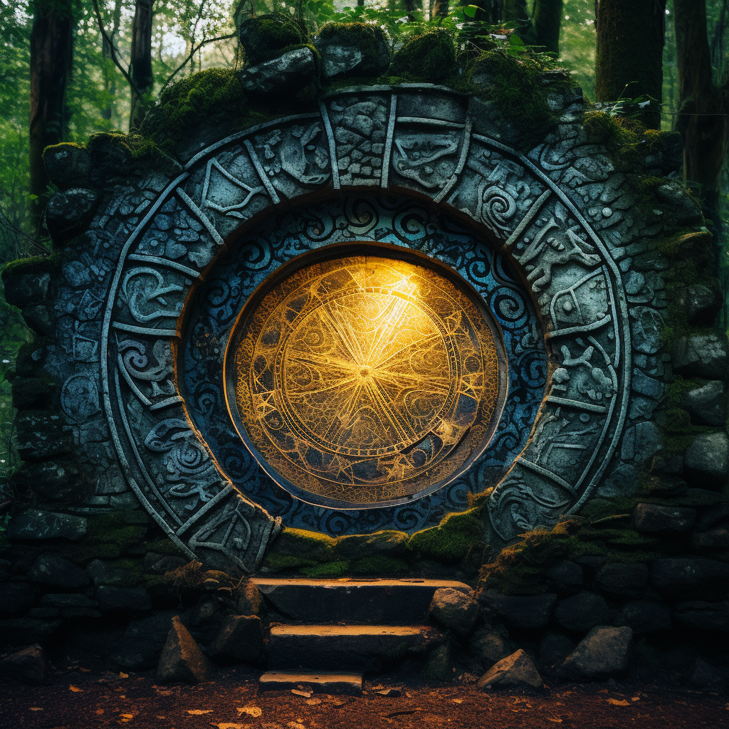 Magical Door Portal on Stone Wall