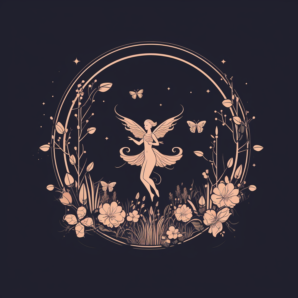 Minimalistic logo with wreath, fairy dust, peonies, and flowers