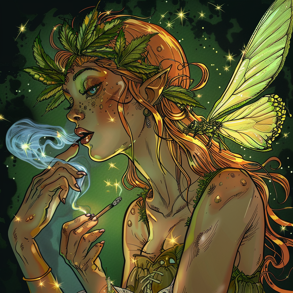 Weed smoking fairy comic style