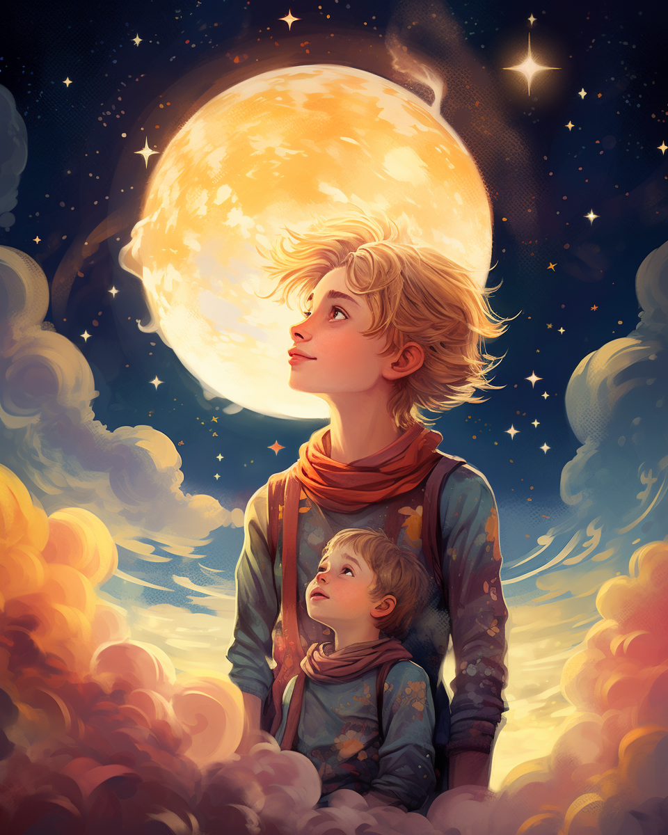 Young boy and his mommy looking at the moon and planets  ??