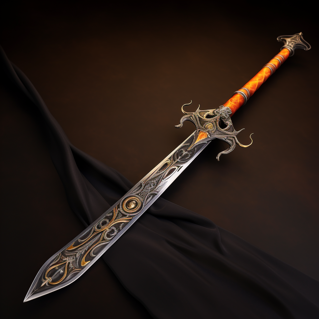 Fiery magical longsword with diamond-shaped handle