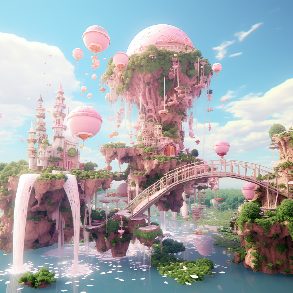 Beautiful floating islands with magical creatures