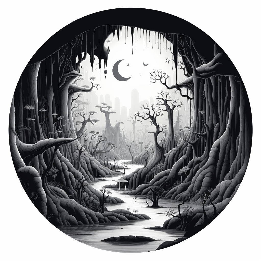 Illustration of Magical Forest Caves with Circle