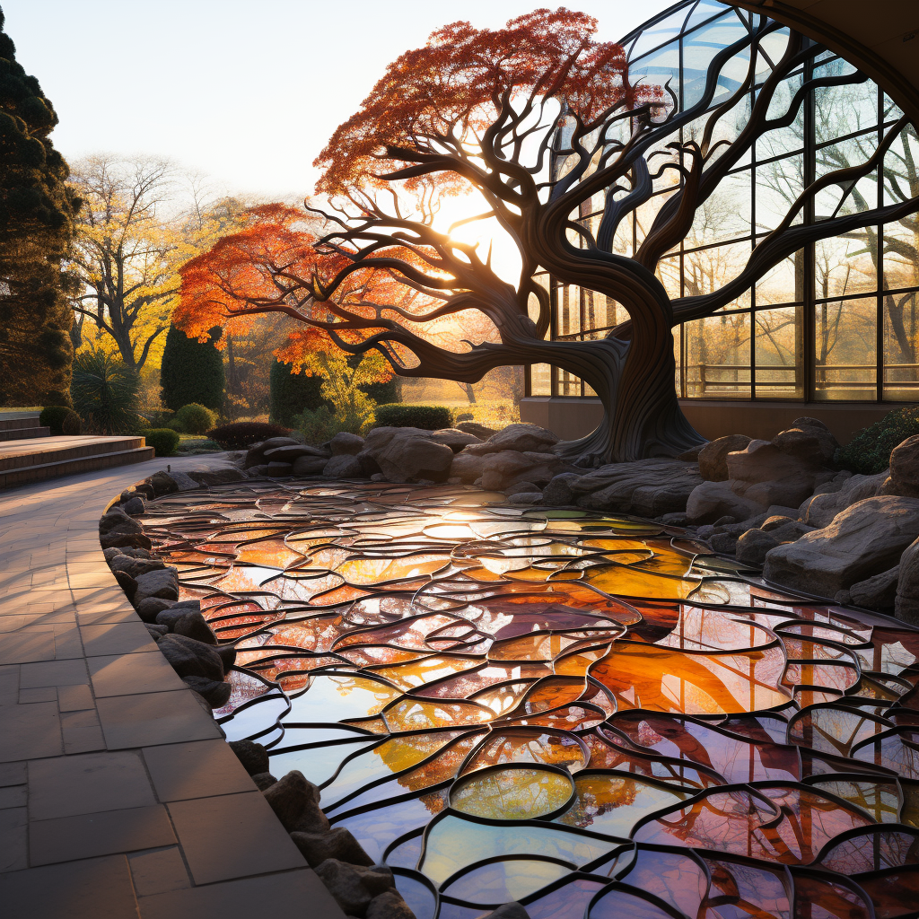 Enchanting stained glass garden with nature stones