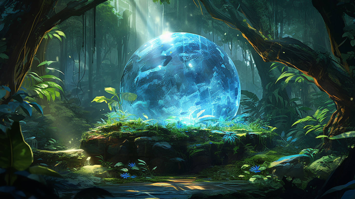 Magical crystal ball in a jungle