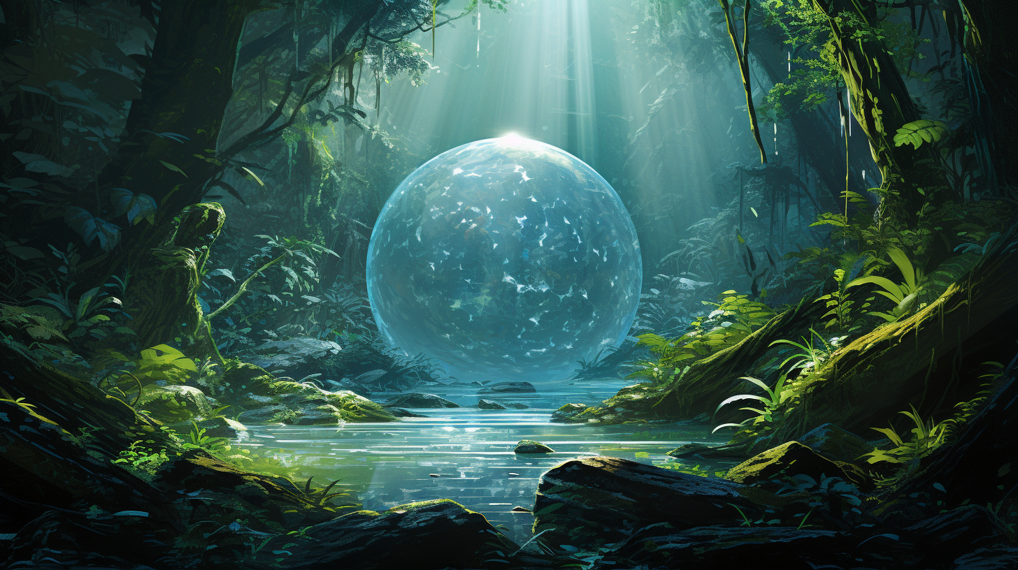 Jungle scene with magical glass orb