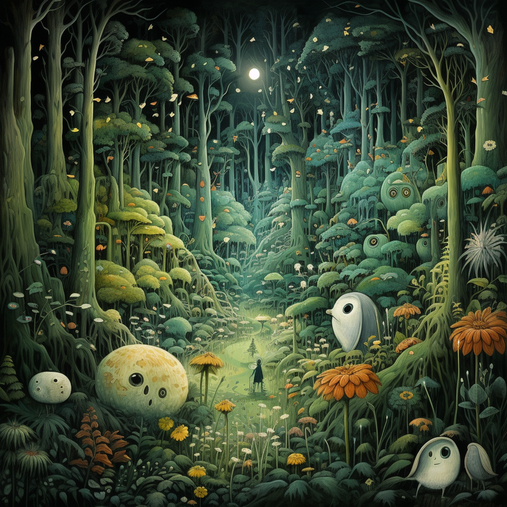 Adorable mushroom characters in a magical forest