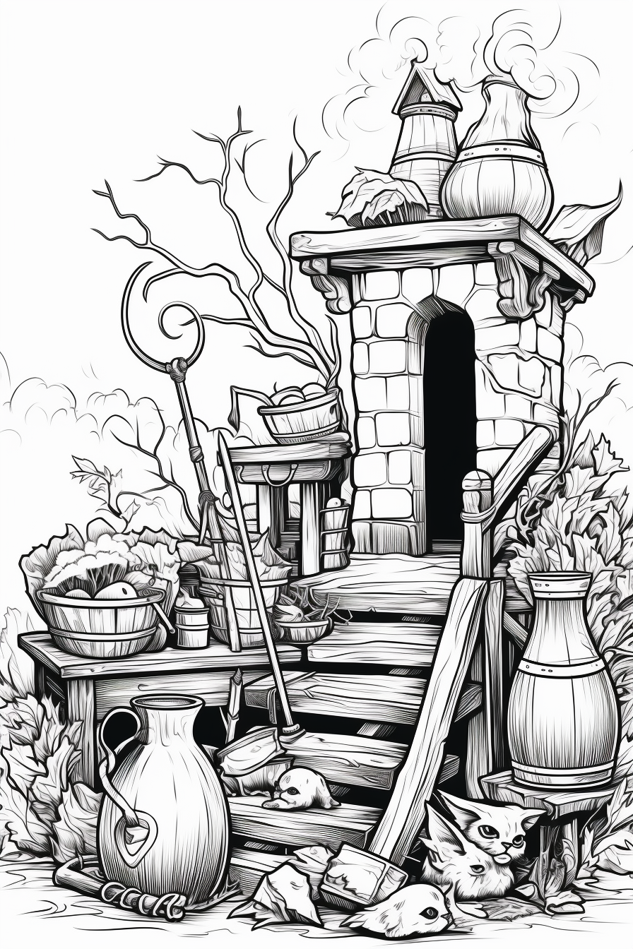 Coloring Page of Magical Objects