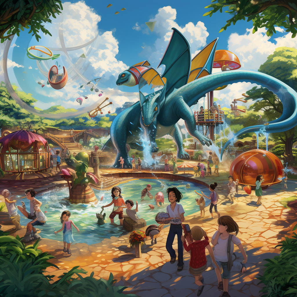 Cartoon magical playground with floating objects