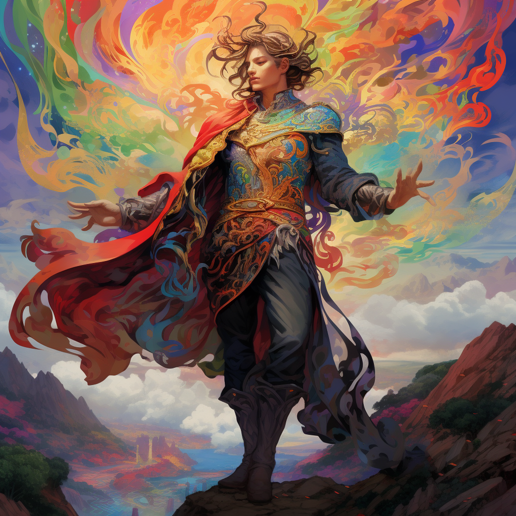 Beautiful mage with a rainbow aura