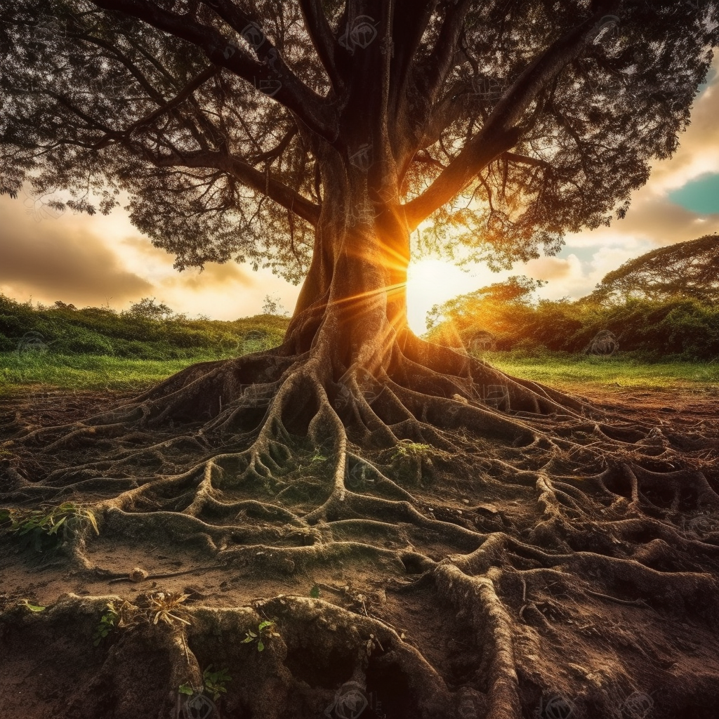 Beautiful tree with colorful roots