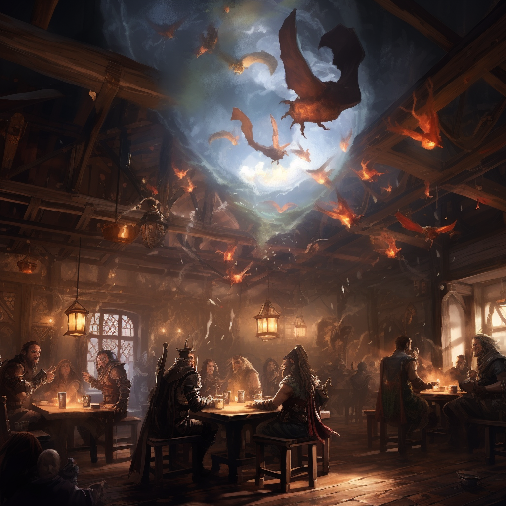 Group playing D&D in a magical tavern