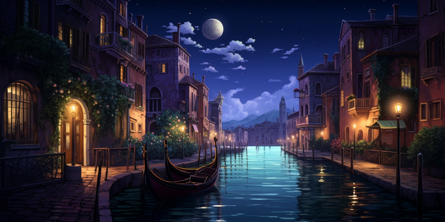 Beautiful Nighttime Venice Canal Scene