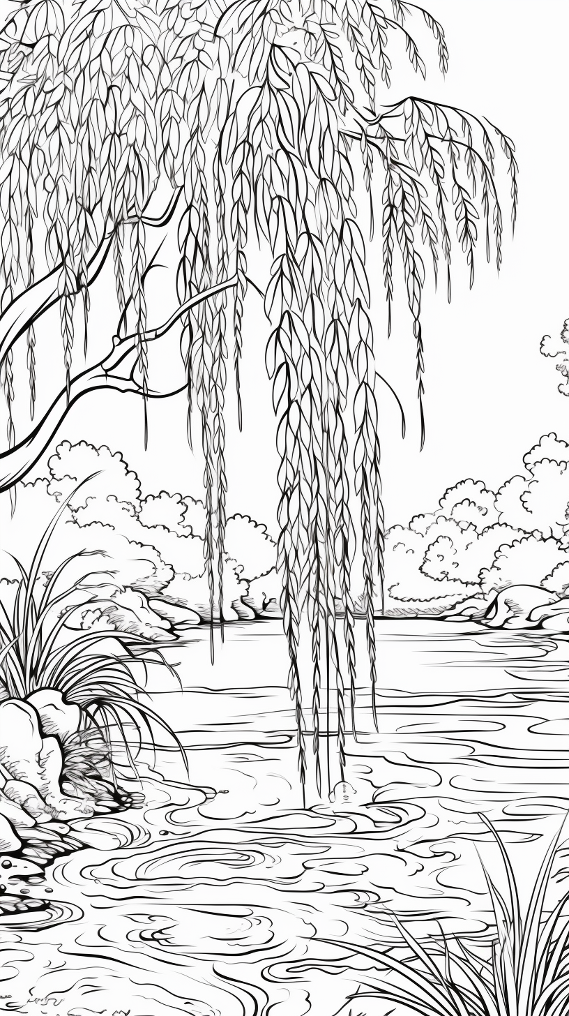 Coloring page of magical weeping willow