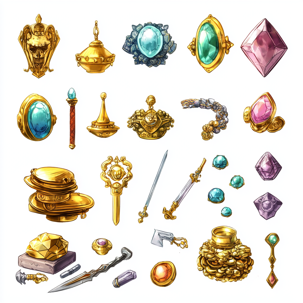 Magical Items Dragon Treasure White Background