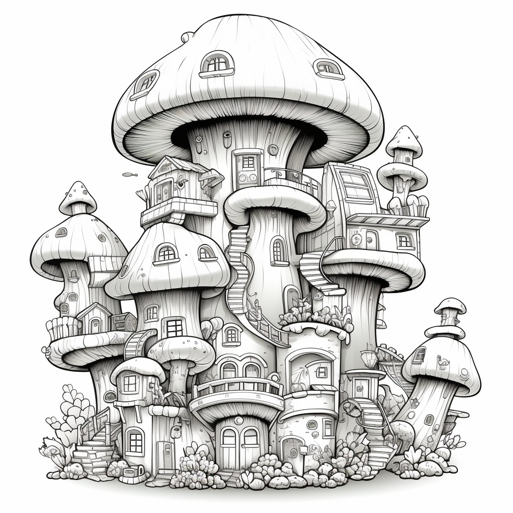 Illustration of a Colorful Mushroom Apartment Building